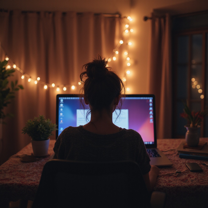Woman planning strategy with notebook and laptop