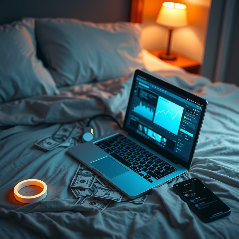 Woman multitasking with laptop and phone