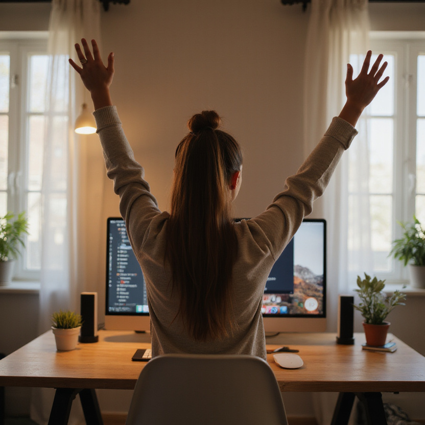 Woman celebrating earnings success