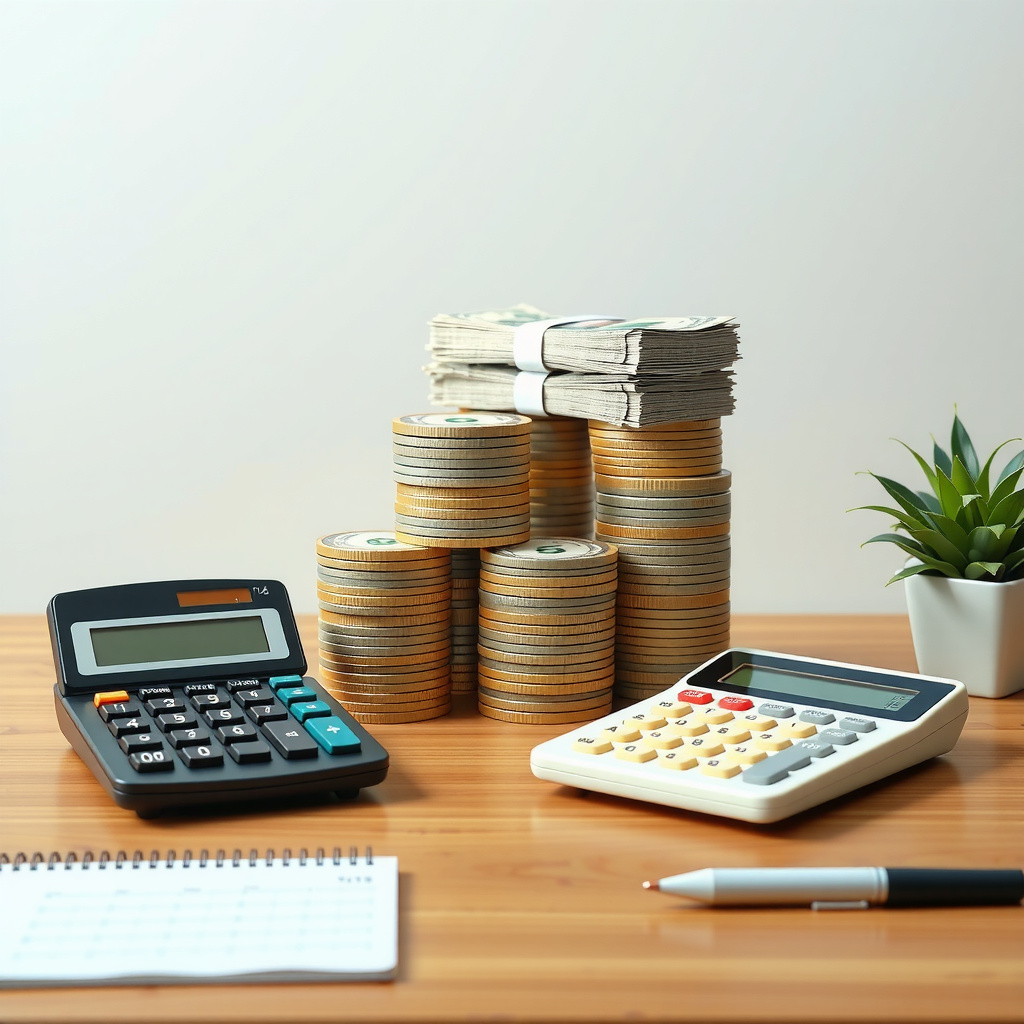 Calculator and money representing TalkToMe payout structure breakdown