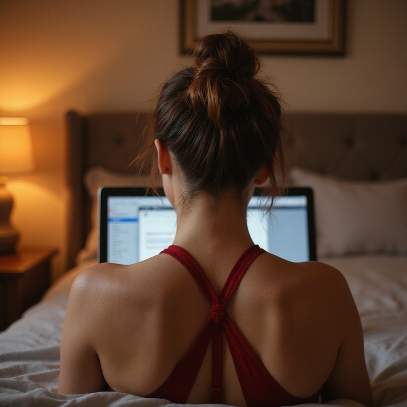 Young woman at vanity adjusting ring light with focused professional expression, setting boundaries and standards